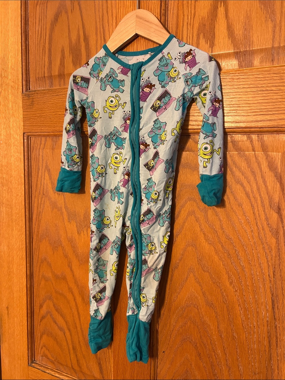 Monsters Print Bamboo Footie Pajamas in Teal Trim